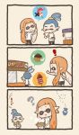  ! 2girls 3koma ? comic commentary eating ikayaki inkling multiple_girls otoufu simple_background splatoon takoyaki tentacle_hair translated 