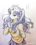  1girl fate/stay_night fate_(series) graphite_(medium) solo takeluuu toosaka_rin traditional_media two_side_up 