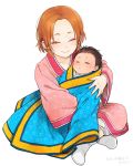  2boys baby black_hair brothers child chinese_clothes closed_eyes hug kingdom mabui_(poloon) mole mouki_(kingdom) mouten_(kingdom) multiple_boys orange_hair siblings younger 