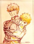  2boys archer colored_pencil_(medium) emiya_shirou fate/stay_night fate_(series) multiple_boys takeluuu tied_up traditional_media 