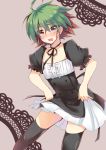  1boy ahoge black_legwear blush crossdressinging dress green_hair jyon104 male multicolored_hair open_mouth redhead ribbon sakaki_yuuya short_hair smile solo thigh-highs yuu-gi-ou yuu-gi-ou_arc-v 