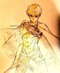  1boy cape colored_pencil_(medium) emiya_shirou fate/grand_order fate_(series) solo takeluuu traditional_media 