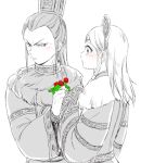  1boy 1girl blush chinese_clothes couple flower hetero husband_and_wife kingdom long_hair mabui_(poloon) rui_(kingdom) seikyou_(kingdom) spot_color 