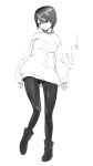  1girl breasts full_body highres koto_(coto) looking_at_viewer monochrome original pantyhose short_hair simple_background solo white_background 