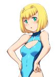  1girl blonde_hair blue_eyes cleavage_cutout competition_swimsuit heavy_object milinda_brantini one-piece_swimsuit short_hair standing swimsuit ueyama_michirou 