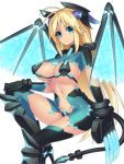  1girl antenna_hair blonde_hair blue_eyes breasts dangan_neko gloves long_hair navel original pointy_ears solo wings 