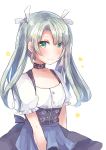  1girl blush choker cosplay dress flat_chest german_clothes green_eyes hair_ribbon highres kantai_collection long_hair looking_at_viewer mochiko_(mocchikkoo) ribbon silver_hair simple_background smile solo twintails white_background z1_leberecht_maass_(kantai_collection) z1_leberecht_maass_(kantai_collection)_(cosplay) zuikaku_(kantai_collection) 