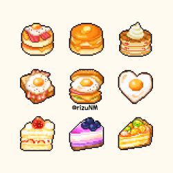  artist_name bacon blueberry bread bread_slice bun_(food) butter cake cake_slice cheese dessert egg_(food) food food_focus fried_egg fried_egg_on_toast fruit heart heart-shaped_food no_humans original pancake pancake_stack rizu_(rizunm) sandwich simple_background souffle_pancake strawberry strawberry_cake sweets toast waffle whipped_cream white_background 