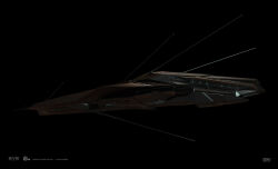  3d artist_logo battleship_(eve_online) black_background commentary company_logo company_name concept_art copyright_name dark dated eve_online from_side georg_hilmarsson highres jove_(eve_online) logo military_vehicle no_humans official_art radio_antenna realistic science_fiction spacecraft vehicle_focus 