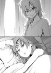  2boys comic hair_down inazuma_eleven_(series) inazuma_eleven_go kariya_masaki kirino_ranmaru long_hair male_focus monochrome multiple_boys riho under_covers 