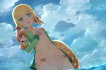  1girl akitaka_(pixiv12739753) beach blonde_hair blue_eyes clouds edna_(tales) highres short_twintails sky swimsuit tales_of_(series) tales_of_zestiria twintails water 