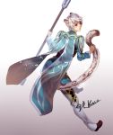  1boy blush leopard_ears leopard_tail mikleo_(tales) nollxmai silver_hair solo staff tales_of_(series) tales_of_zestiria violet_eyes white_hair 