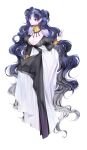  1girl absurdly_long_hair bishoujo_senshi_sailor_moon black_dress breasts character_request cleavage collar crescent_earrings double_bun dress earrings facial_mark forehead_jewel forehead_mark full_body highres jewelry keomi_syeon large_breasts long_hair purple_hair solo twintails very_long_hair 