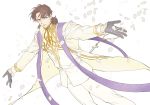 1boy brown_eyes brown_hair cccbast cross cross_necklace fate/stay_night fate_(series) gloves highres jewelry kotomine_kirei necklace priest robe solo stole 