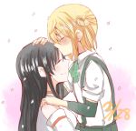  2girls black_hair blonde_hair blush closed_eyes dated forehead_kiss fusou_(kantai_collection) hand_on_another&#039;s_head hand_on_another&#039;s_shoulder kantai_collection kiss lowres michishio_(kantai_collection) multiple_girls satoshi_(peso727) smile yuri 