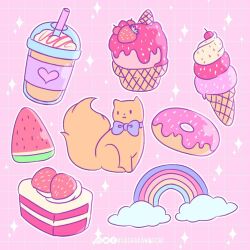  artist_name bow bowtie cake cat cherry clouds coffee commentary cup disposable_cup drinking_straw english_commentary facebook_logo food fruit grid_background ice_cream ice_cream_cone instagram_logo no_humans original outline pastel_colors pink_background purple_bow purple_bowtie rainbow sasha_kawaiicat sparkle sprinkles strawberry strawberry_shortcake syrup traditional_bowtie twitter_logo watermelon watermelon_slice whipped_cream white_outline 