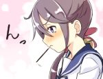  1girl akebono_(kantai_collection) bell blush commentary_request engiyoshi flower food_in_mouth hair_flower hair_ornament highres kantai_collection long_hair mouth_hold pocky pocky_day purple_hair school_uniform side_ponytail tears violet_eyes 