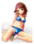  1girl bikini blue_bikini brown_hair highres hiroki_shin original short_hair sitting swimsuit violet_eyes 