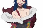  1girl adiane blue_hair breasts cleavage eyepatch gishu grin head_out_of_frame large_breasts lipstick long_hair makeup smile solo tattoo tengen_toppa_gurren_lagann 