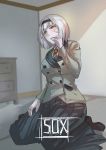  1girl absurdres anna_nishikinomiya blurry chromatic_aberration clenched_hand depth_of_field full_body hairband highres jacket long_skirt necktie pleated_skirt room saliva shimoneta_to_iu_gainen_ga_sonzai_shinai_taikutsu_na_sekai sitting skirt solo wariza white_hair yuzibushijiang 