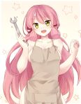  1girl akashi_(kantai_collection) apron fuuen_(akagaminanoka) kantai_collection long_hair naked_apron pink_hair solo very_long_hair wrench 