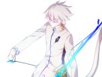  1boy arjuna_(fate/grand_order) arjuna_(fate/grand_order)_(cosplay) arrow bow_(weapon) cosplay fate/apocrypha fate/grand_order fate_(series) gloves heru_(goldprin) jewelry lancer_of_red pale_skin single_earring solo weapon white_hair 