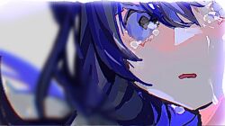  1girl blurry close-up crying fusai_sougaku hair_between_eyes looking_at_viewer original parted_lips purple_hair short_hair sidelocks solo streaming_tears tears twitter_thumbnail_collage violet_eyes 