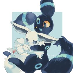  alternate_color black_eyes blush claws closed_mouth colored_sclera eevee frown half-closed_eyes highres merino_(merino_9999) one_eye_closed open_mouth pawpads pokemon pokemon_(creature) shiny_pokemon smile umbreon yellow_sclera 