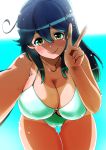  1girl bikini blush breasts cleavage commentary_request kantai_collection large_breasts looking_at_viewer perepere-kun smile solo swimsuit tan ushio_(kantai_collection) 