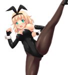  1girl animal_ears blonde_hair bunnysuit elbow_gloves fast-runner-2024 fingerless_gloves gloves green_eyes kicking pantyhose rabbit_ears saionji_usagi short_hair taimadou_gakuen_35_shiken_shoutai wrist_cuffs 