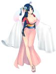  1girl blue_eyes blue_hair breasts chinese_clothes cleavage flower full_body hair_flower hair_ornament headdress highres keomi_syeon large_breasts long_hair magi_the_labyrinth_of_magic ren_hakuei robe smile solo very_long_hair 