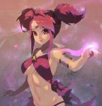  1girl breasts cleavage highres league_of_legends long_hair luxanna_crownguard magic_circle no_bra pink_eyes pink_hair smile star star_guardian_lux twintails waterring 