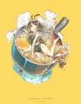  1girl barefoot egg_yolk food glasses highres in_food konno_takashi_(frontier_pub) minigirl noodles original ramen saucepan school_swimsuit swimsuit 