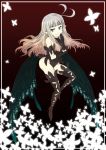  1girl anne_(bravely_second) antenna_hair blue_eyes boots bravely_default:_flying_fairy bravely_second brown_hair butterfly_wings fairy flower gloves gradient_hair high_heels highres leotard multicolored_hair petals pointy_ears silver_hair smile solo thigh-highs thigh_boots wings 