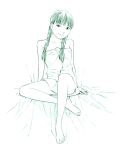  1girl barefoot braid monochrome original sketch solo traditional_media twin_braids yoshitomi_akihito 
