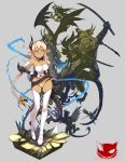  3boys 3girls absurdres axe bare_shoulders blonde_hair boots braid dark_skin dual_wielding green_eyes griffin hair_ribbon highres horns multiple_boys multiple_girls pixiv_fantasia realmbw ribbon shield single_braid sword thigh-highs thigh_boots weapon wings zorn_dio 