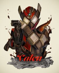  1boy armor brown_arm_warmers character_name energy_gun gun highres holding holding_gun holding_weapon kamen_rider kamen_rider_gavv_(series) kamen_rider_valen male_focus obakelope0530 power_armor simple_background solo upper_body weapon 