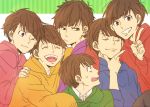  6+boys ;3 brothers brown_eyes brown_hair choromatsu closed_eyes hoodie ichimatsu jyushimatsu karamatsu multiple_boys open_mouth osomatsu-kun osomatsu-san osomatsu_(osomatsu-kun) sextuplets siblings sweatdrop tan05 todomatsu v 