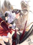  bow_(weapon) gloves hair_ribbon japanese_clothes kantai_collection long_hair monster muneate panties re_lucy ribbon skirt twintails underwear weapon zuikaku_(kantai_collection) 