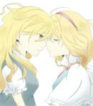  2girls alice_margatroid artist_request blonde_hair capelet closed_eyes couple hairband incipient_kiss kirisame_marisa long_hair multiple_girls no_hat open_mouth short_hair simple_background touhou white_background yellow_eyes yuri 