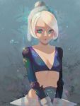  1girl blue_eyes hat highres league_of_legends orianna_reveck short_hair solo waterring white_hair 