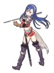  1girl armor artist_request ass blue_hair boots character_request copyright_request full_body gloves long_hair looking_at_viewer looking_back solo sword thigh-highs thigh_boots transparent_background violet_eyes weapon 