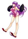  1girl ^_^ bangs breasts china_dress chinese_clothes closed_eyes double_bun dress flats full_body gloves hair_ornament hand_to_own_mouth long_hair paw_gloves pink_dress purple_hair ranma_1/2 red_shoes shampoo_(ranma_1/2) shoes side_slit simple_background sleeveless smile solo very_long_hair white_background yamako_(artist) 