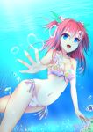  1girl bikini blue_eyes fang highres long_hair merukiarisu original redhead swimsuit twintails two_side_up underwater 