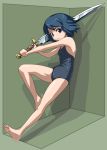  1girl blue_eyes blue_hair original rohitsuka school_swimsuit short_hair swimsuit sword weapon 