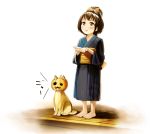  1girl :3 brown_eyes brown_hair cat halloween jack-o&#039;-lantern japanese_clothes kimono original short_hair smile technoheart yukata 