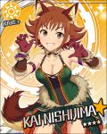  animal_suit blush brown_eyes brown_hair character_name idolmaster idolmaster_cinderella_girls nishijima_kai short_hair smile tail wolf_ears 