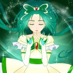  1girl akimoto_komachi butterfly_hair_ornament closed_eyes cure_mint earrings green green_hair hair_ornament hands_together jewelry kiyoy777 long_hair magical_girl precure solo yes!_precure_5 