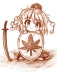  1girl :&lt; blush chibi hat inubashiri_momiji katana seiza shield sitting sketch solo sword tokin_hat touhou weapon yuran_(kuen-hien) 