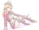  1girl and arm_support blonde_hair blue_eyes boots breasts gloves hat heart heart-shaped_pupils kantai_collection kneehighs large_breasts long_hair military military_uniform one_eye_closed panties panty_pull peaked_cap prinz_eugen_(kantai_collection) sitting skirt solo symbol-shaped_pupils thigh-highs twintails underwear uniform 